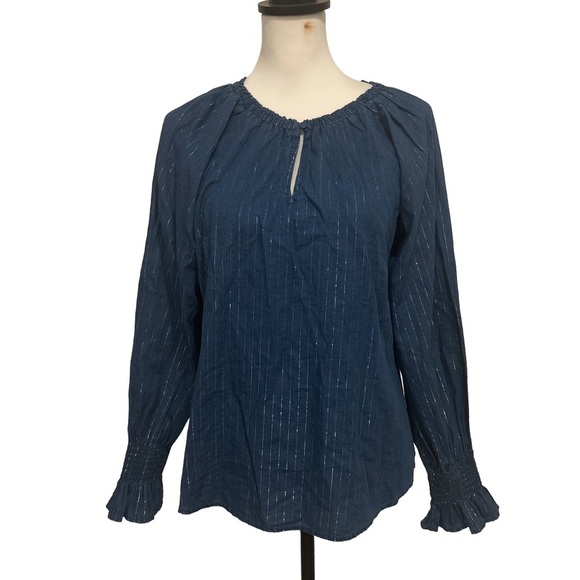 NWT! WHBM Blue and Silver Striped Chambray Long-Sleeve Shirt. Small - Picture 3 of 9